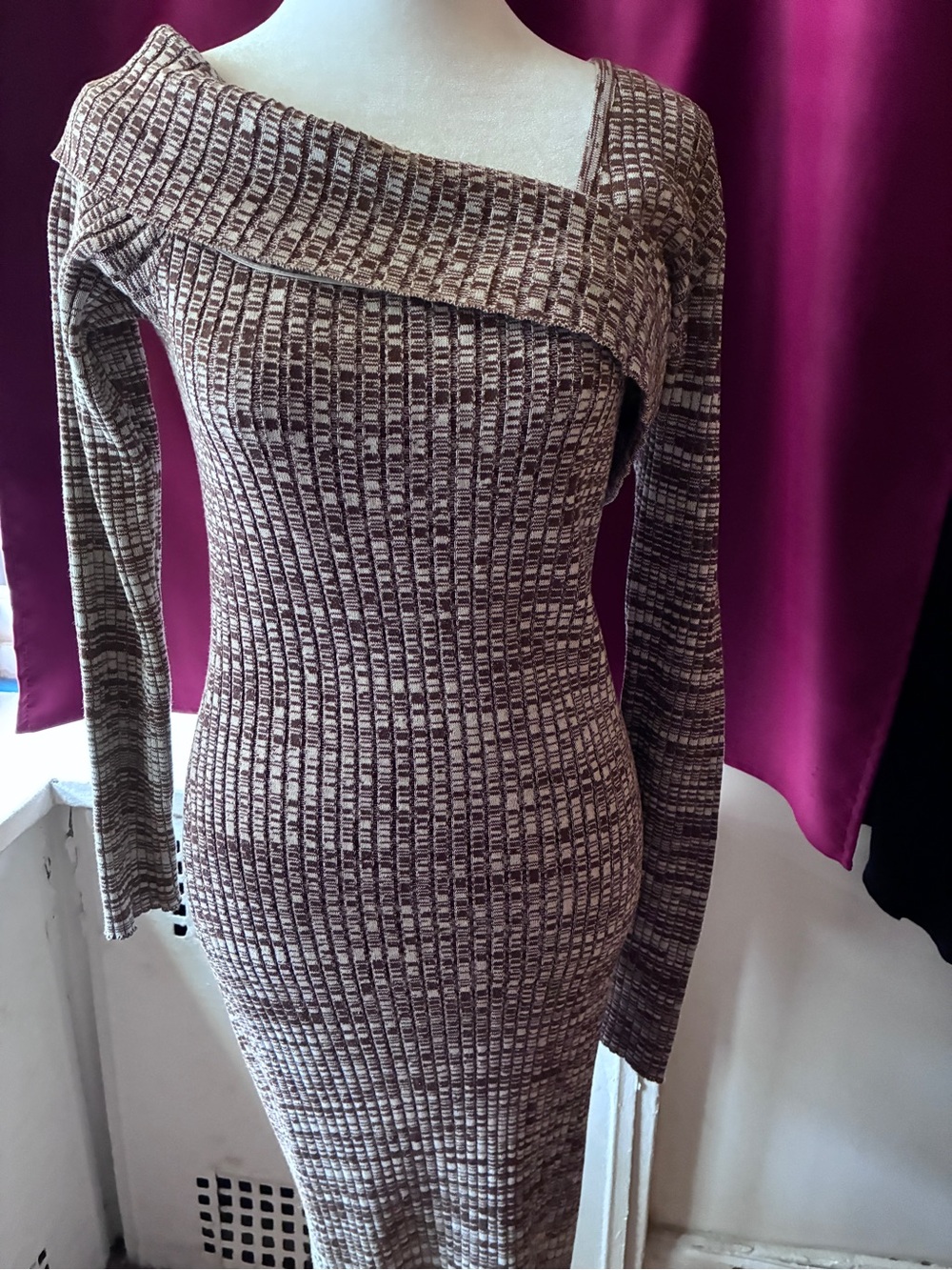 NWT Forever 21 Plus Brown Cream Marled Ribbed Shawl Collar Sweater Dress 0X